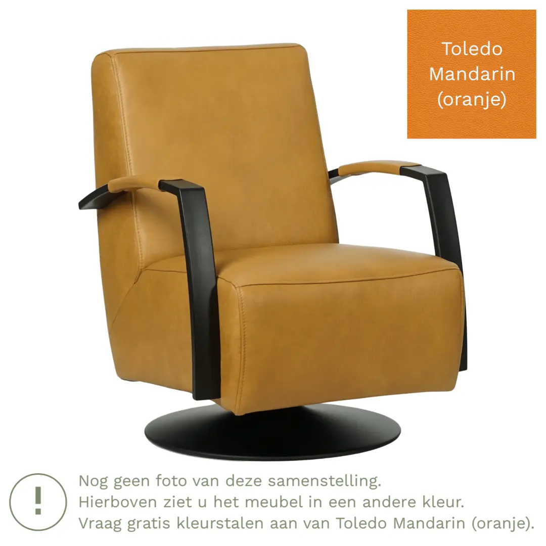 afbeelding van Leren draaifauteuil Mood - Toledo Mandarin (oranje) - Schotelvoet zwart
