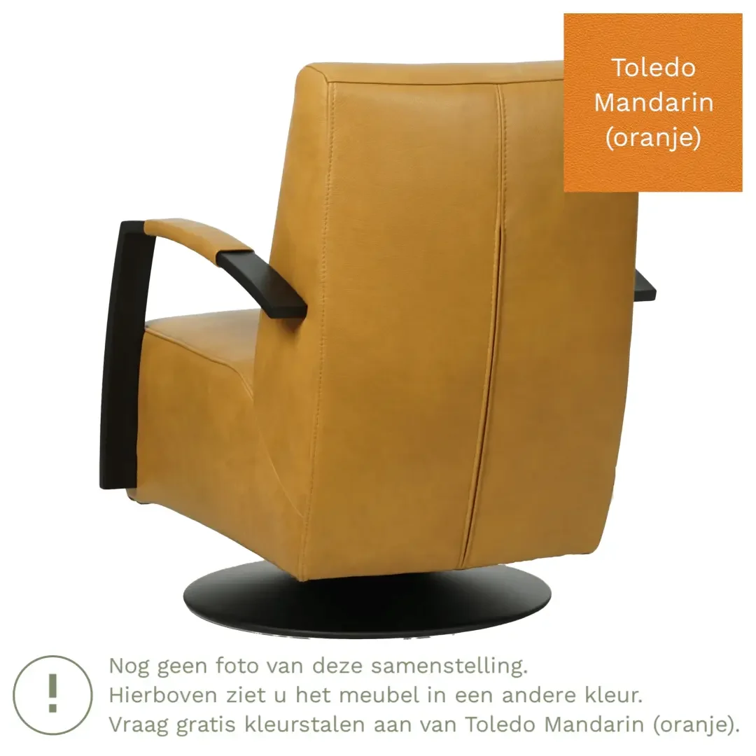 afbeelding van Leren draaifauteuil Mood - Toledo Mandarin (oranje) - Schotelvoet zwart