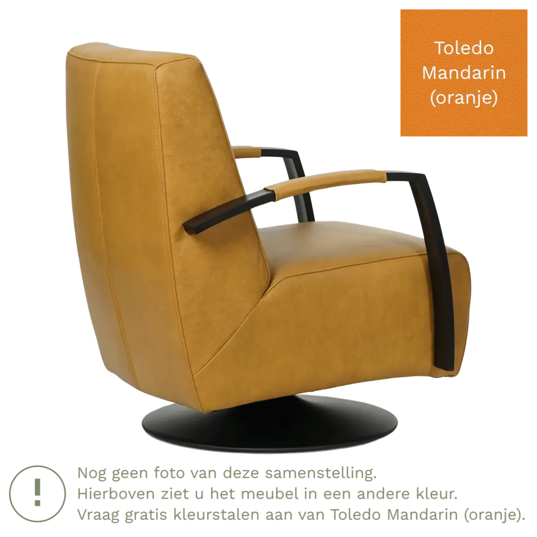 afbeelding van Leren draaifauteuil Mood - Toledo Mandarin (oranje) - Schotelvoet zwart
