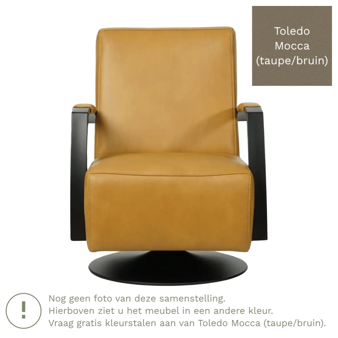 afbeelding van Leren draaifauteuil Mood - Toledo Mocca (taupe/bruin) - Schotelvoet zwart