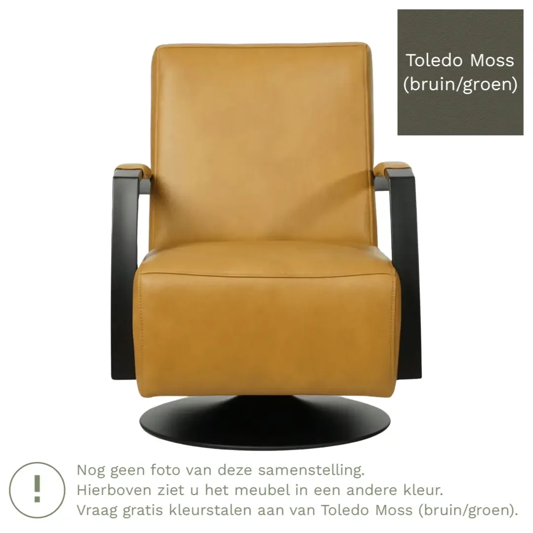 afbeelding van Leren draaifauteuil Mood - Toledo Moss (bruin/groen) - Stervoet zwart