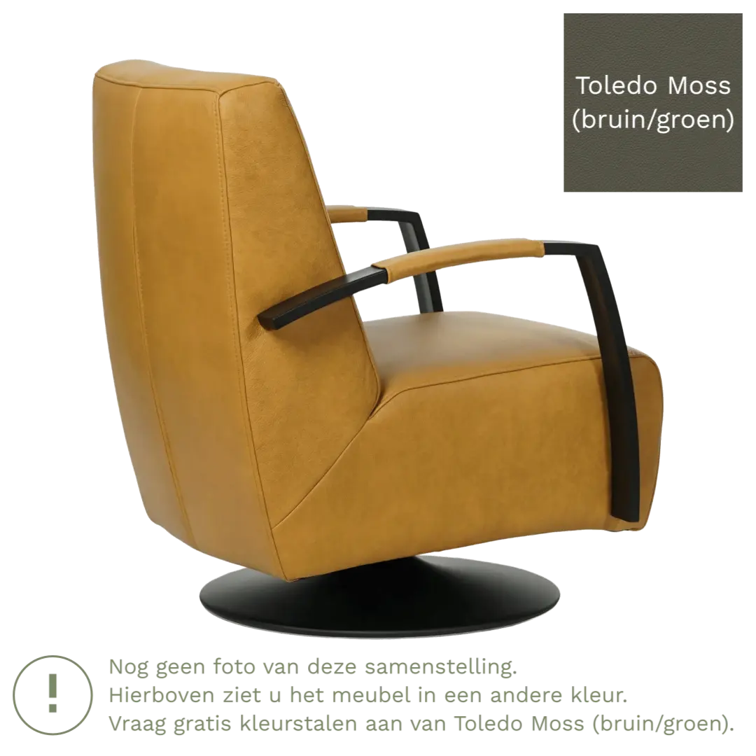 afbeelding van Leren draaifauteuil Mood - Toledo Moss (bruin/groen) - Stervoet zwart