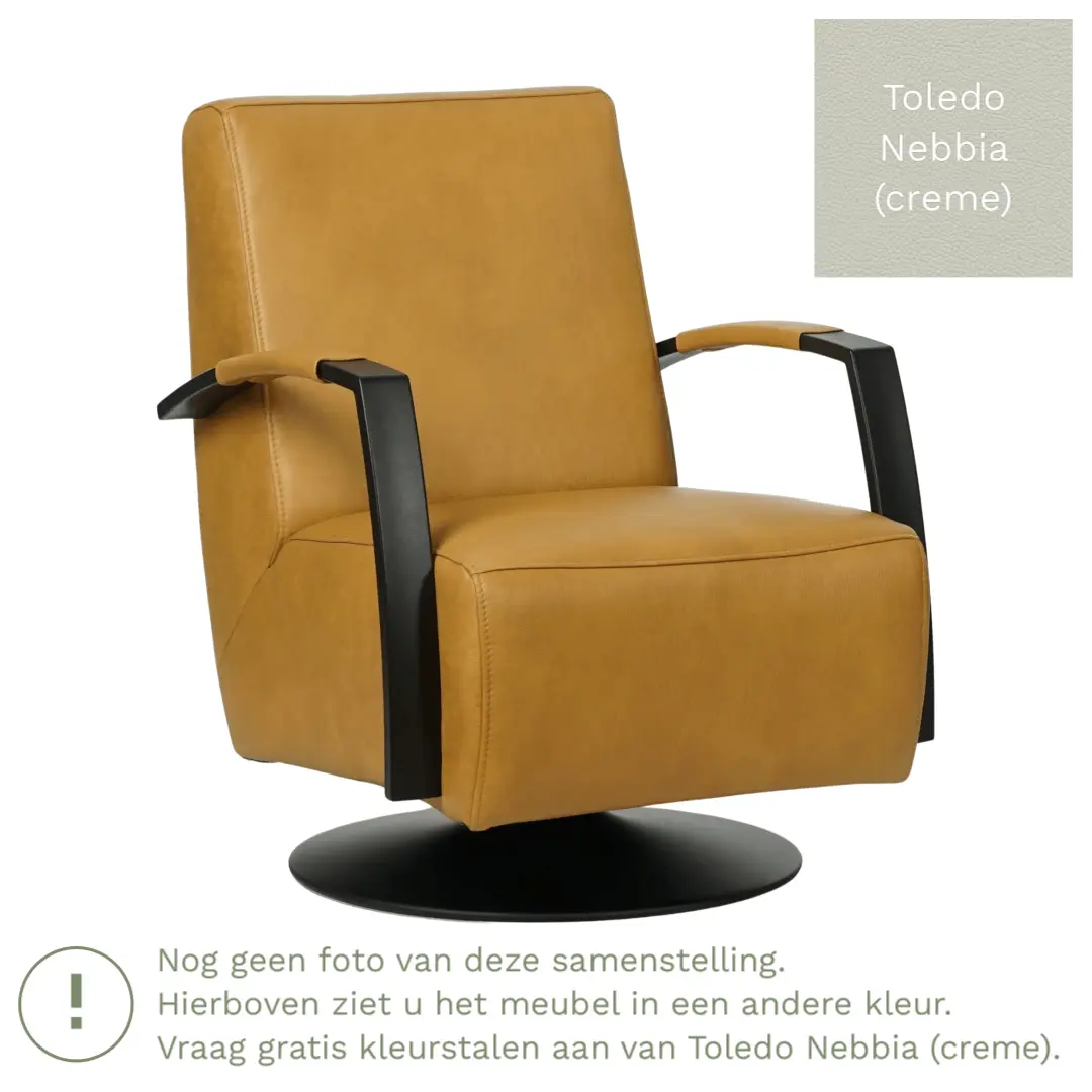 afbeelding van Leren draaifauteuil Mood - Toledo Nebbia (crème) - Schotelvoet zwart