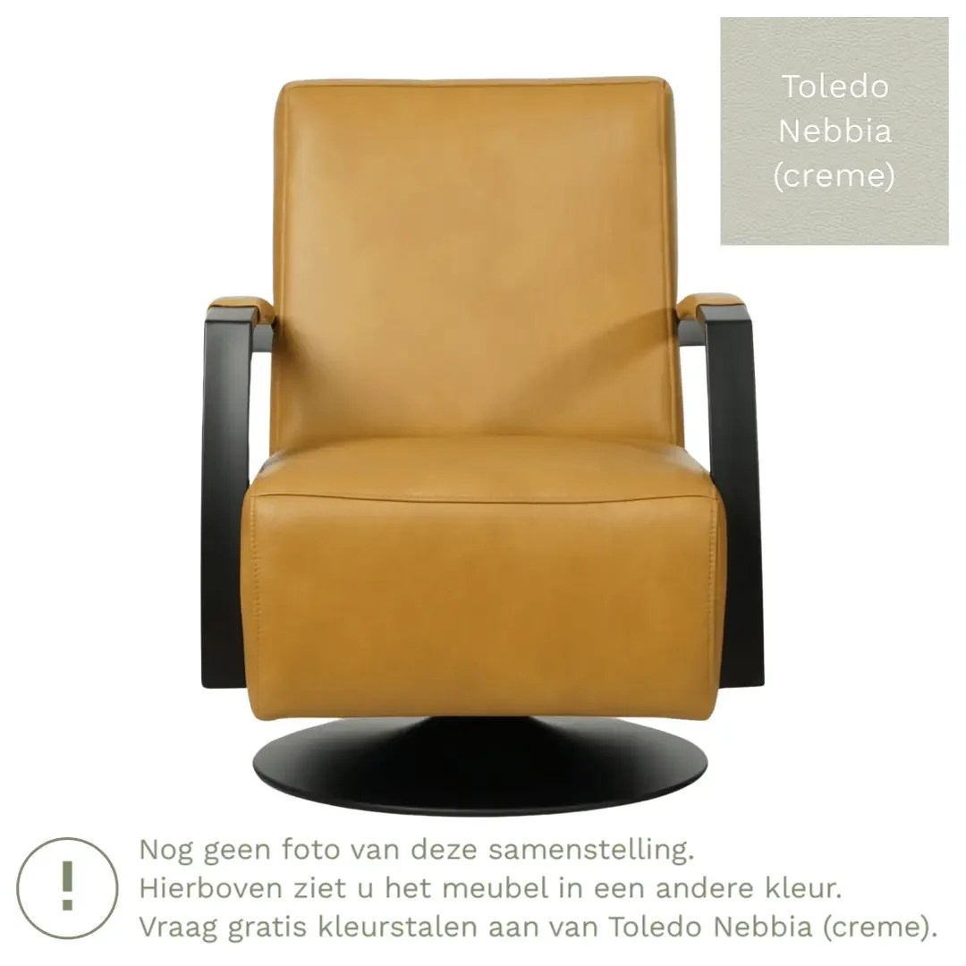 afbeelding van Leren draaifauteuil Mood - Toledo Nebbia (crème) - Schotelvoet zwart