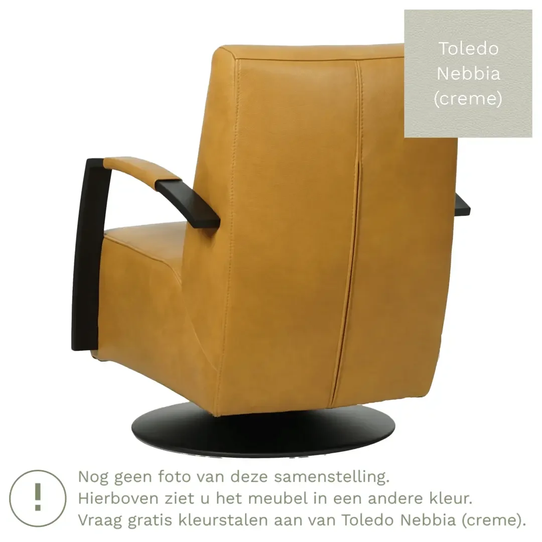 afbeelding van Leren draaifauteuil Mood - Toledo Nebbia (crème) - Schotelvoet zwart