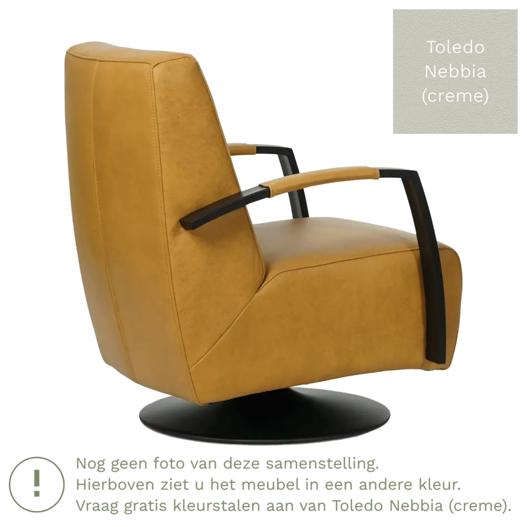 afbeelding van Leren draaifauteuil Mood - Toledo Nebbia (crème) - Schotelvoet zwart