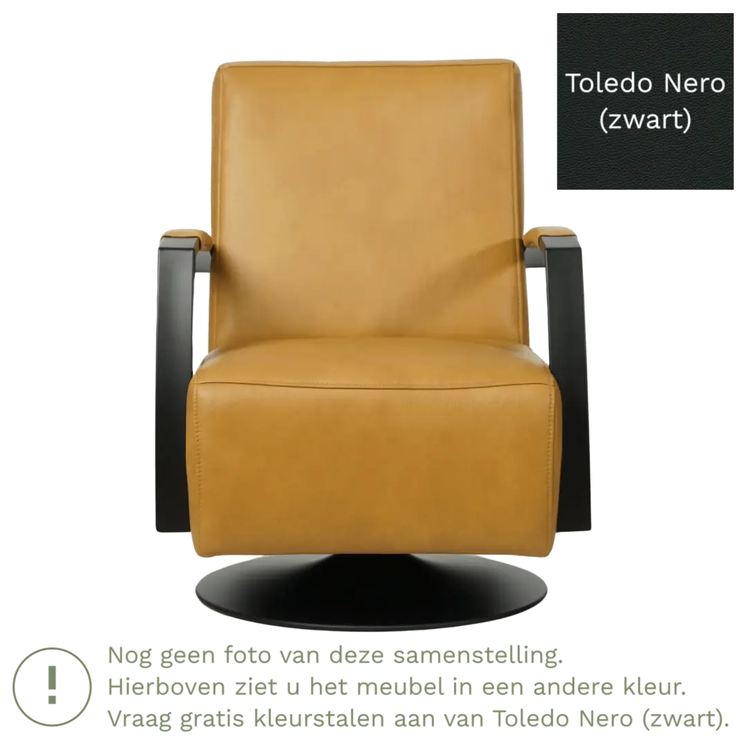 afbeelding van Leren draaifauteuil Mood - Toledo Nero (zwart) - Schotelvoet zwart