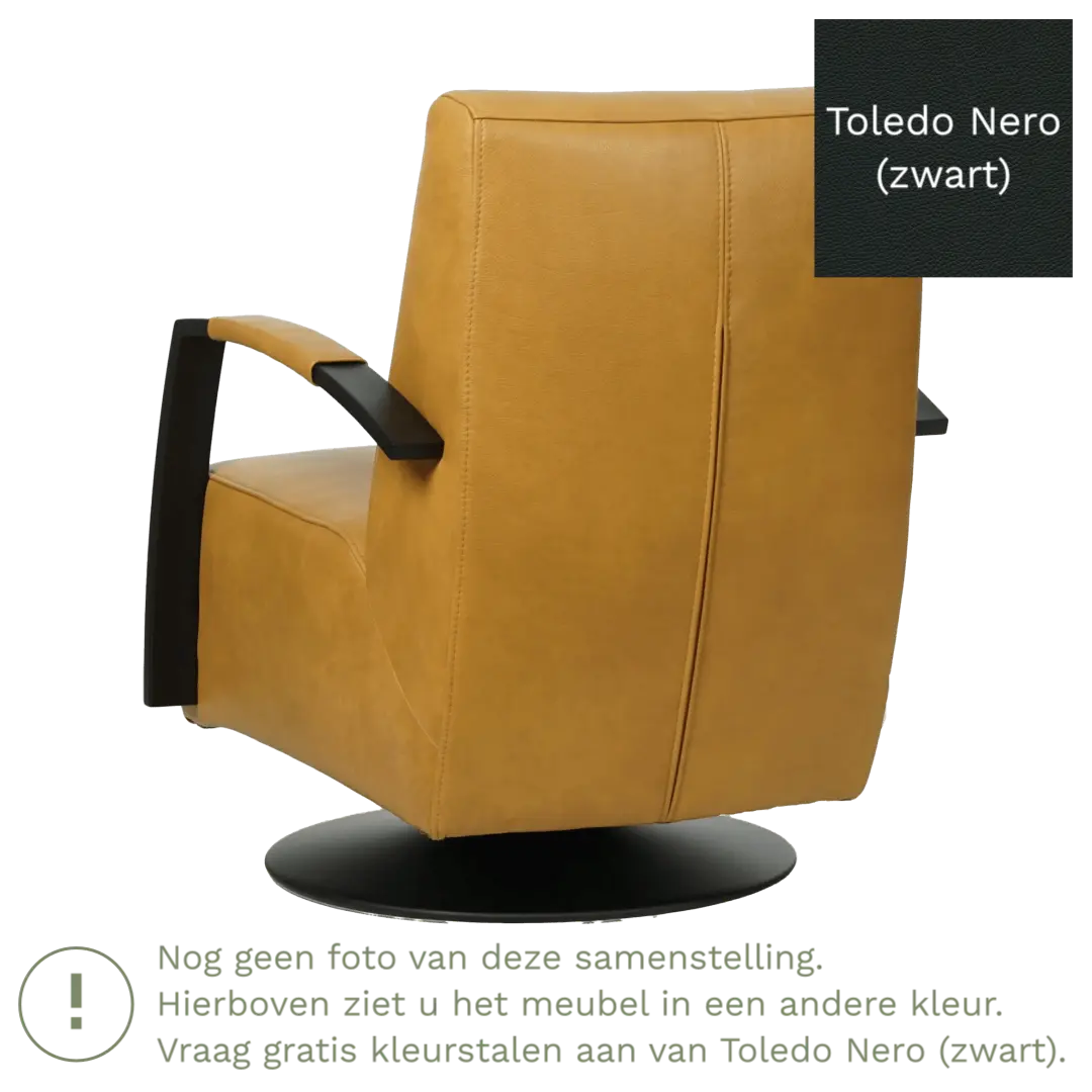 afbeelding van Leren draaifauteuil Mood - Toledo Nero (zwart) - Schotelvoet zwart