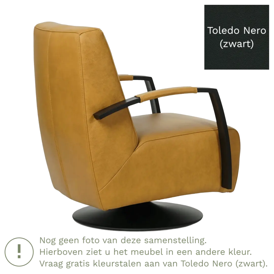 afbeelding van Leren draaifauteuil Mood - Toledo Nero (zwart) - Schotelvoet zwart