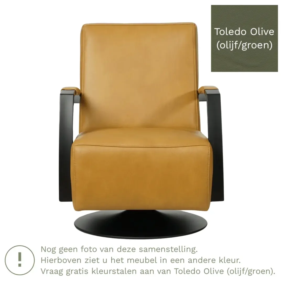 afbeelding van Leren draaifauteuil Mood - Toledo Olive (olijf/goen) - Schotelvoet zwart