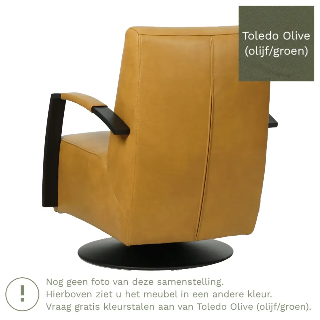 afbeelding van Leren draaifauteuil Mood - Toledo Olive (olijf/goen) - Schotelvoet zwart