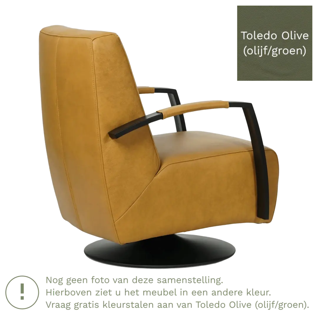 afbeelding van Leren draaifauteuil Mood - Toledo Olive (olijf/goen) - Stervoet zwart