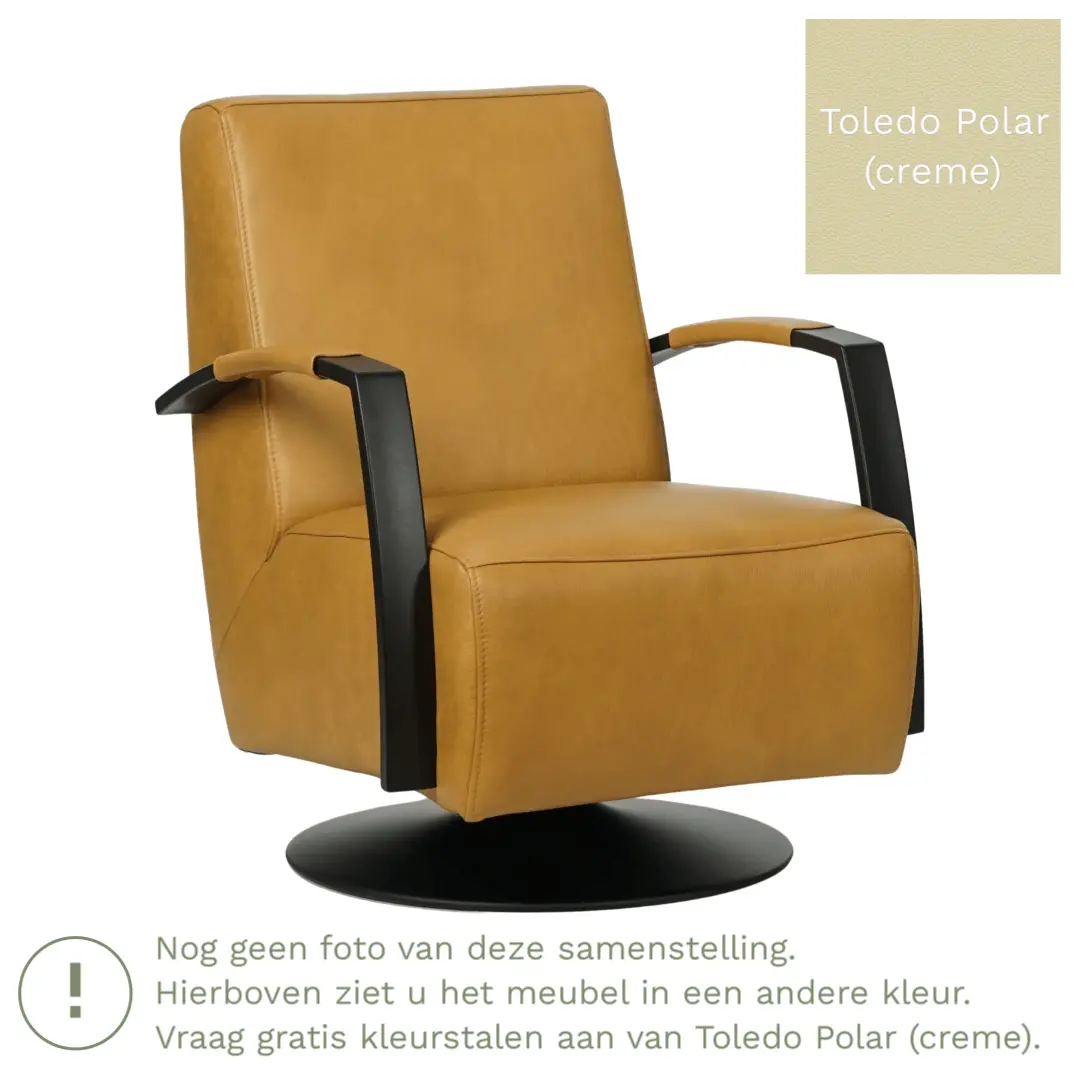afbeelding van Leren draaifauteuil Mood - Toledo Polar (crème) - Schotelvoet zwart