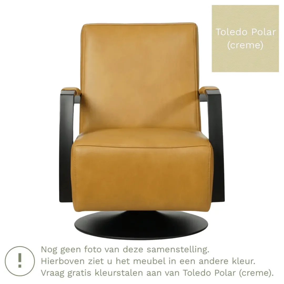 afbeelding van Leren draaifauteuil Mood - Toledo Polar (crème) - Schotelvoet zwart