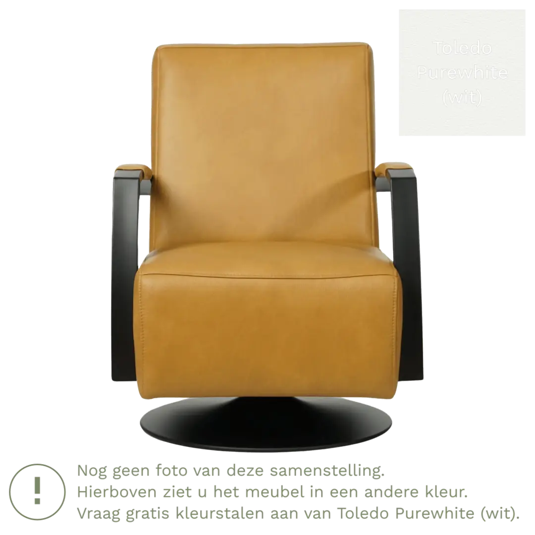 afbeelding van Leren draaifauteuil Mood - Toledo Purewhite (wit) - Schotelvoet zwart