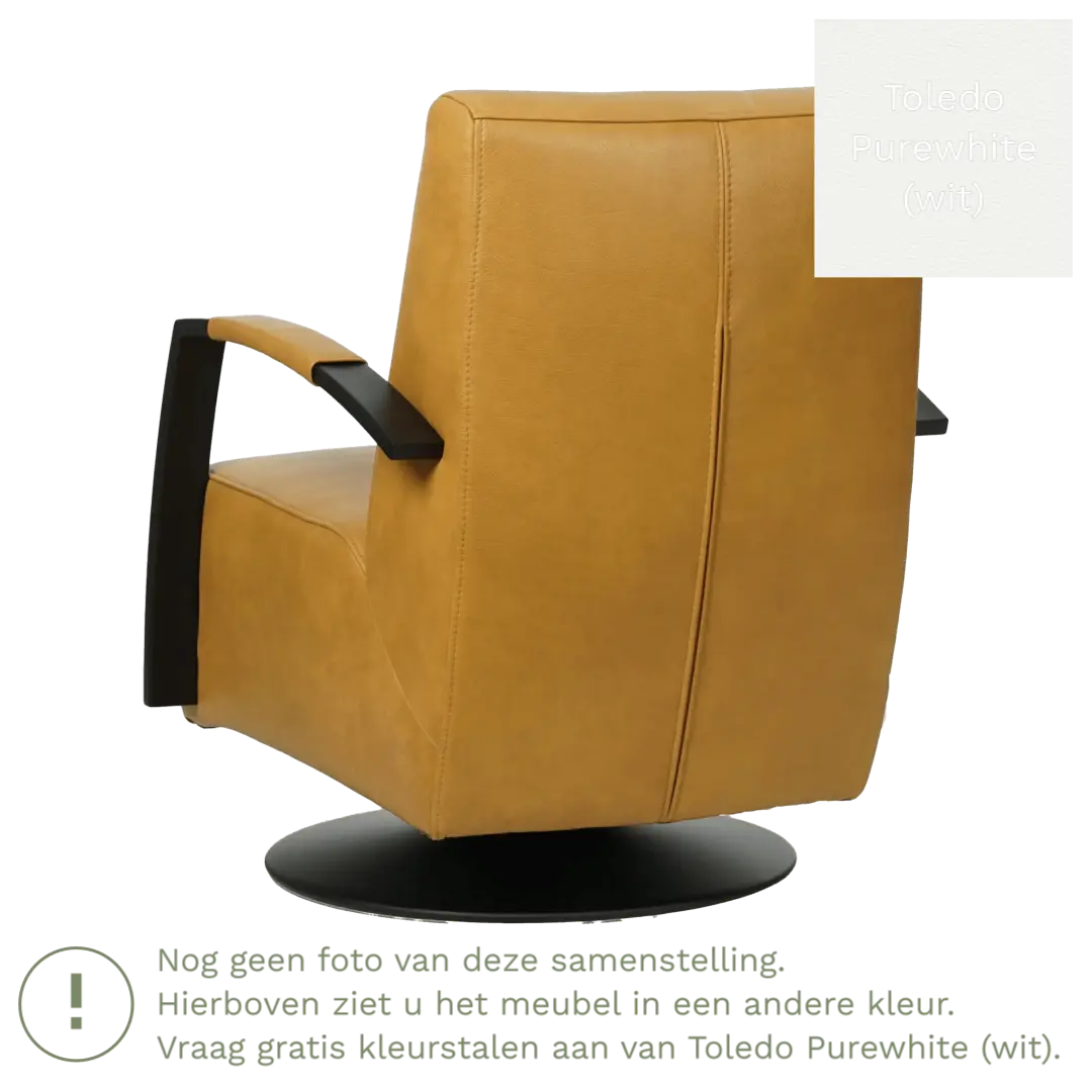 afbeelding van Leren draaifauteuil Mood - Toledo Purewhite (wit) - Schotelvoet zwart