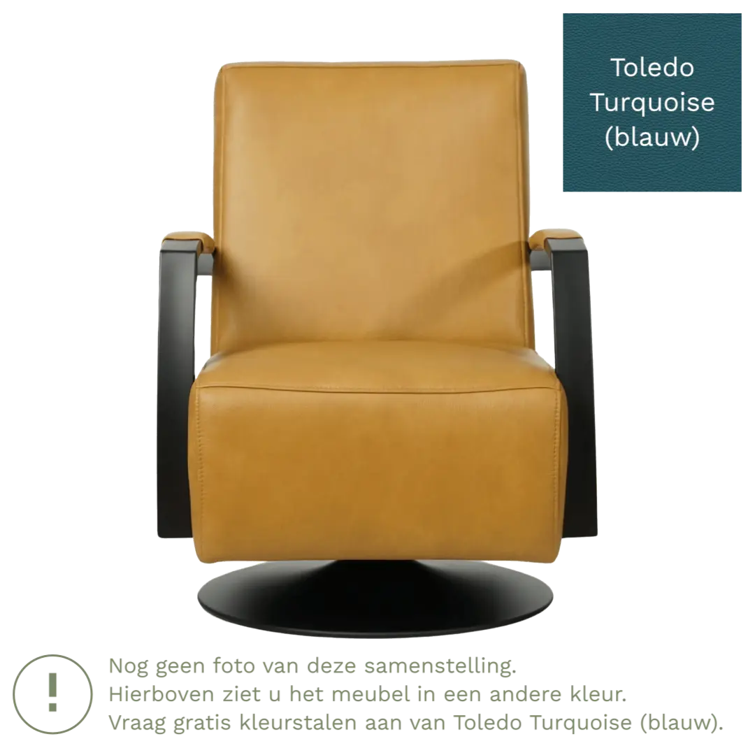 afbeelding van Leren draaifauteuil Mood - Toledo Turquoise (blauw) - Schotelvoet zwart