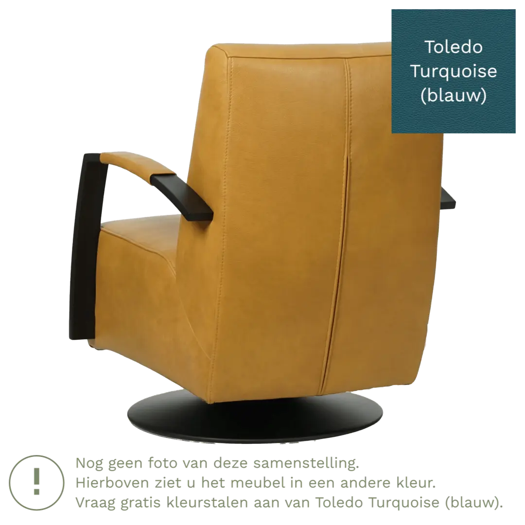 afbeelding van Leren draaifauteuil Mood - Toledo Turquoise (blauw) - Schotelvoet zwart
