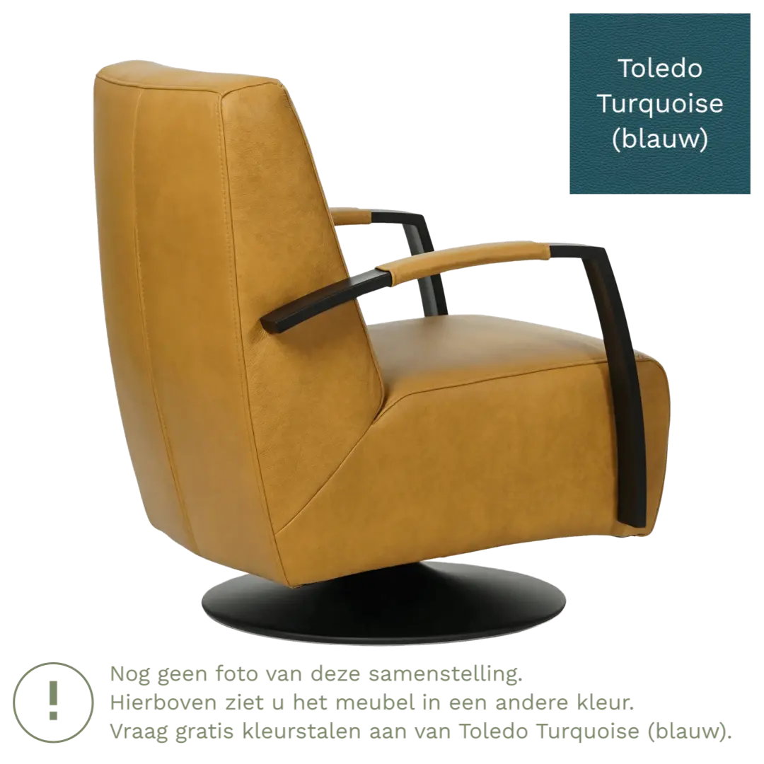 afbeelding van Leren draaifauteuil Mood - Toledo Turquoise (blauw) - Schotelvoet zwart
