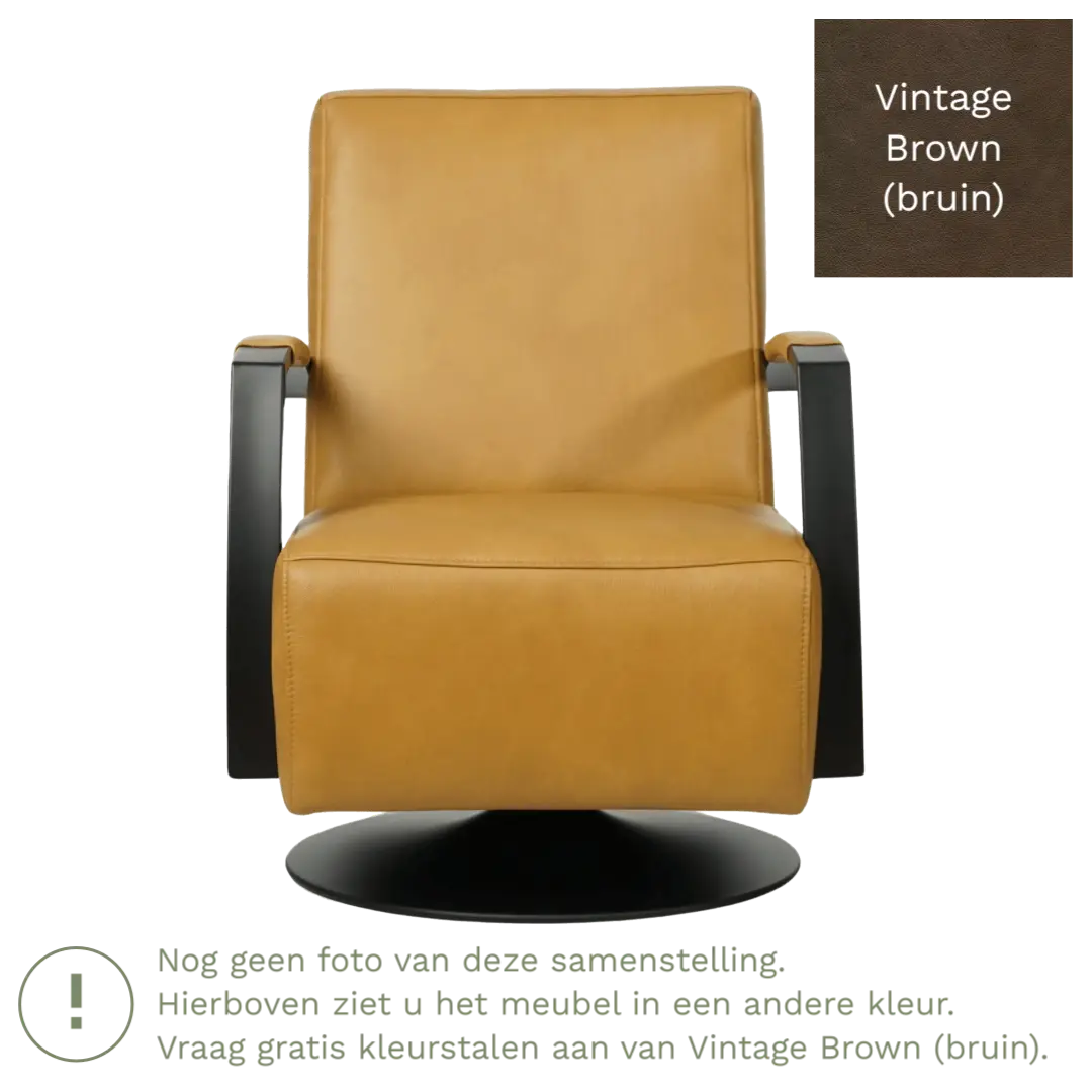 afbeelding van Leren draaifauteuil Mood - Vintage Brown (bruin) - Schotelvoet zwart