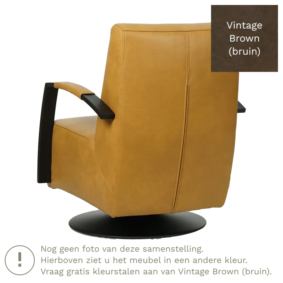 afbeelding van Leren draaifauteuil Mood - Vintage Brown (bruin) - Schotelvoet zwart