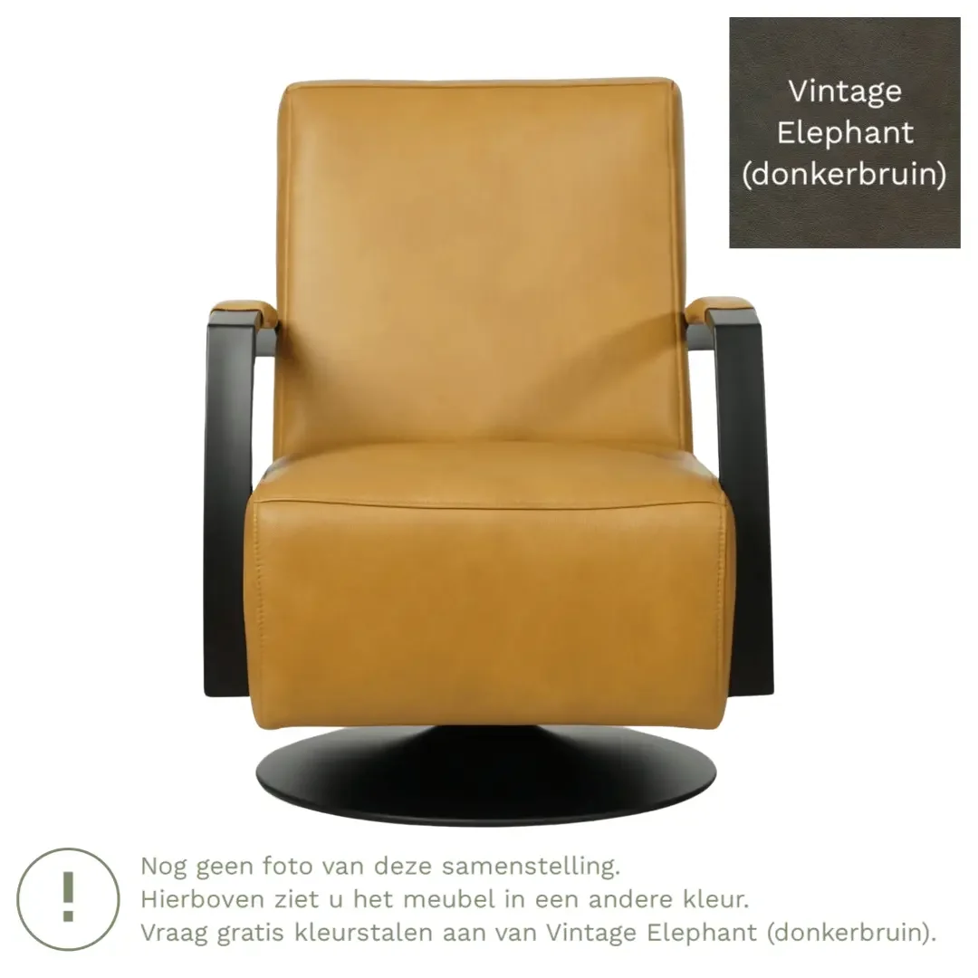 afbeelding van Leren draaifauteuil Mood - Vintage Elephant (donkerbruin) - Schotelvoet zwart