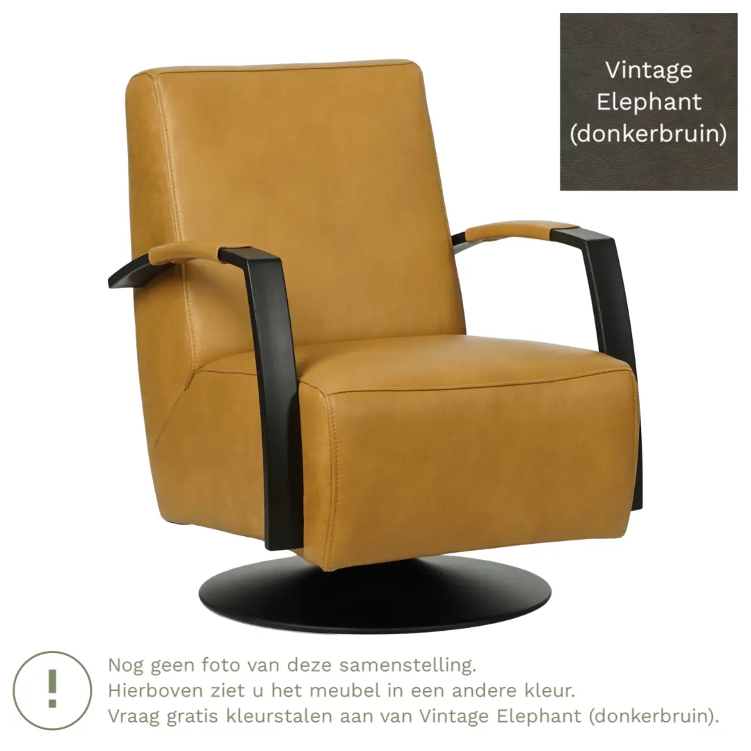 afbeelding van Leren draaifauteuil Mood - Vintage Elephant (donkerbruin) - Stervoet zwart