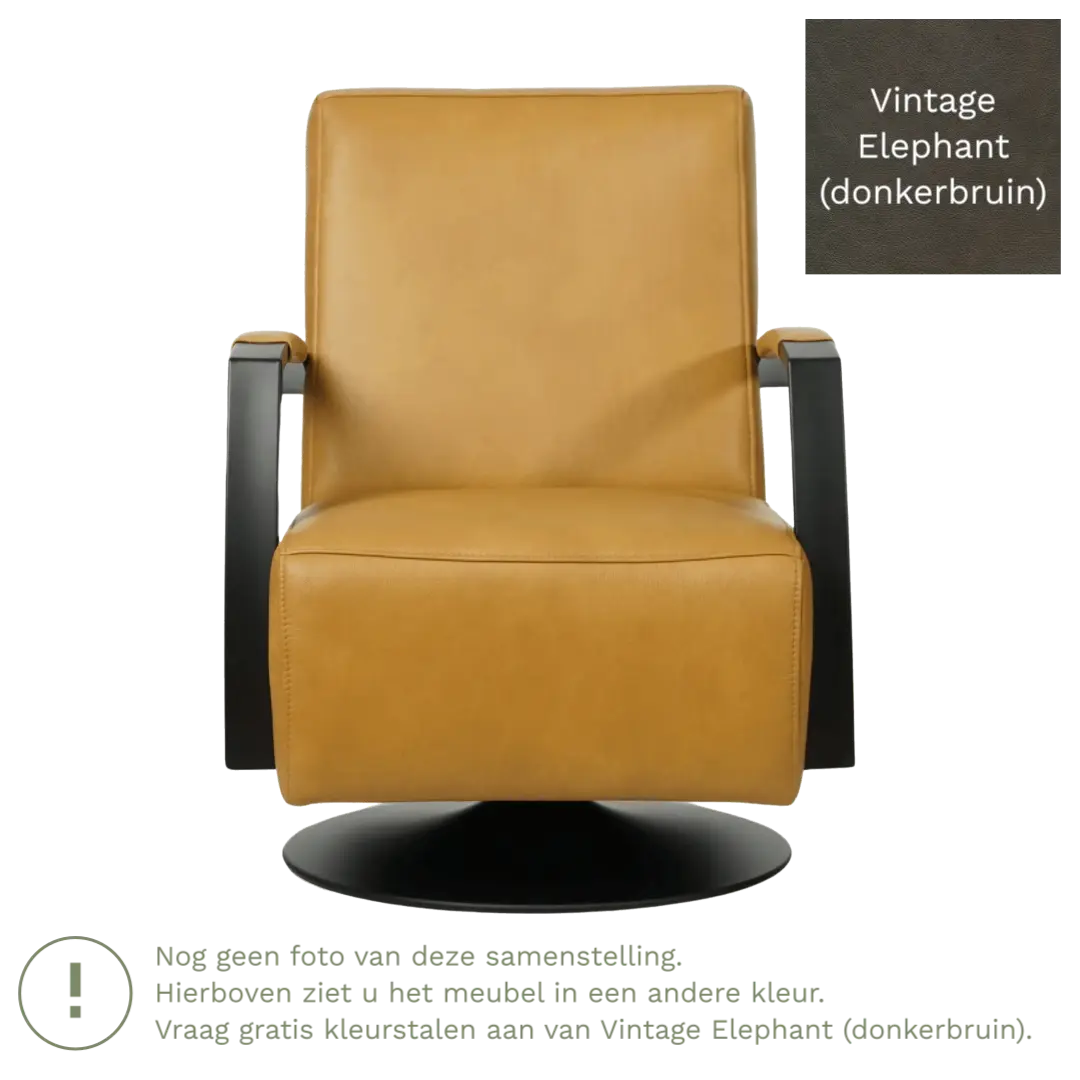 afbeelding van Leren draaifauteuil Mood - Vintage Elephant (donkerbruin) - Stervoet zwart