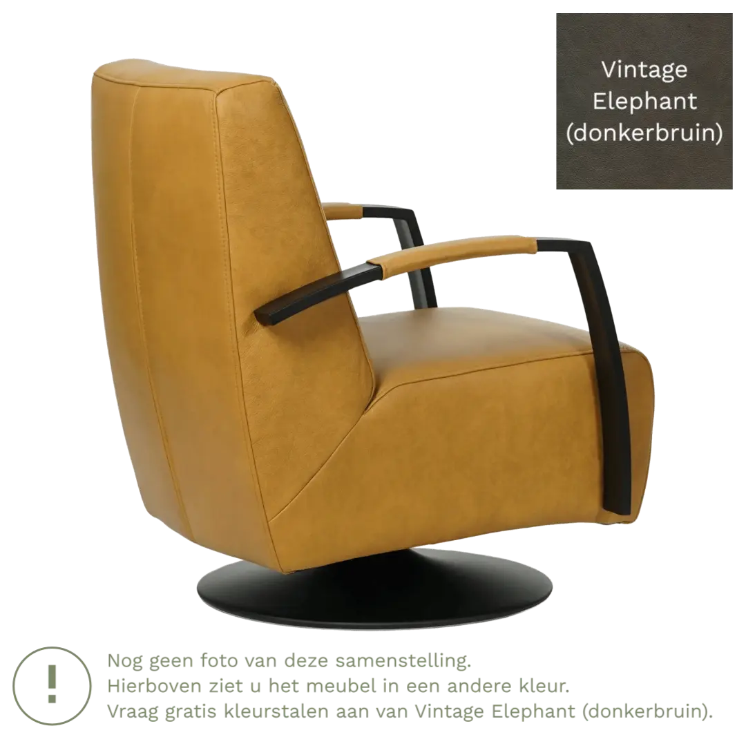 afbeelding van Leren draaifauteuil Mood - Vintage Elephant (donkerbruin) - Stervoet zwart