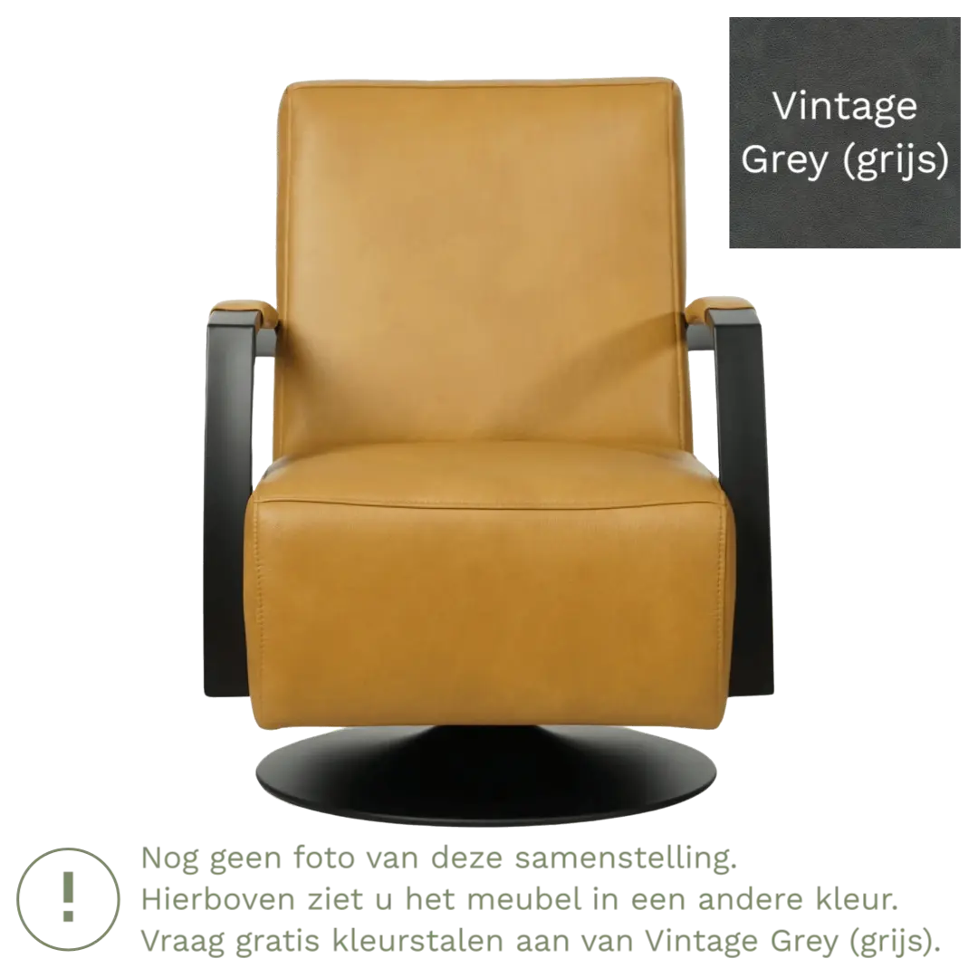 afbeelding van Leren draaifauteuil Mood - Vintage Grey (grijs) - Schotelvoet zwart