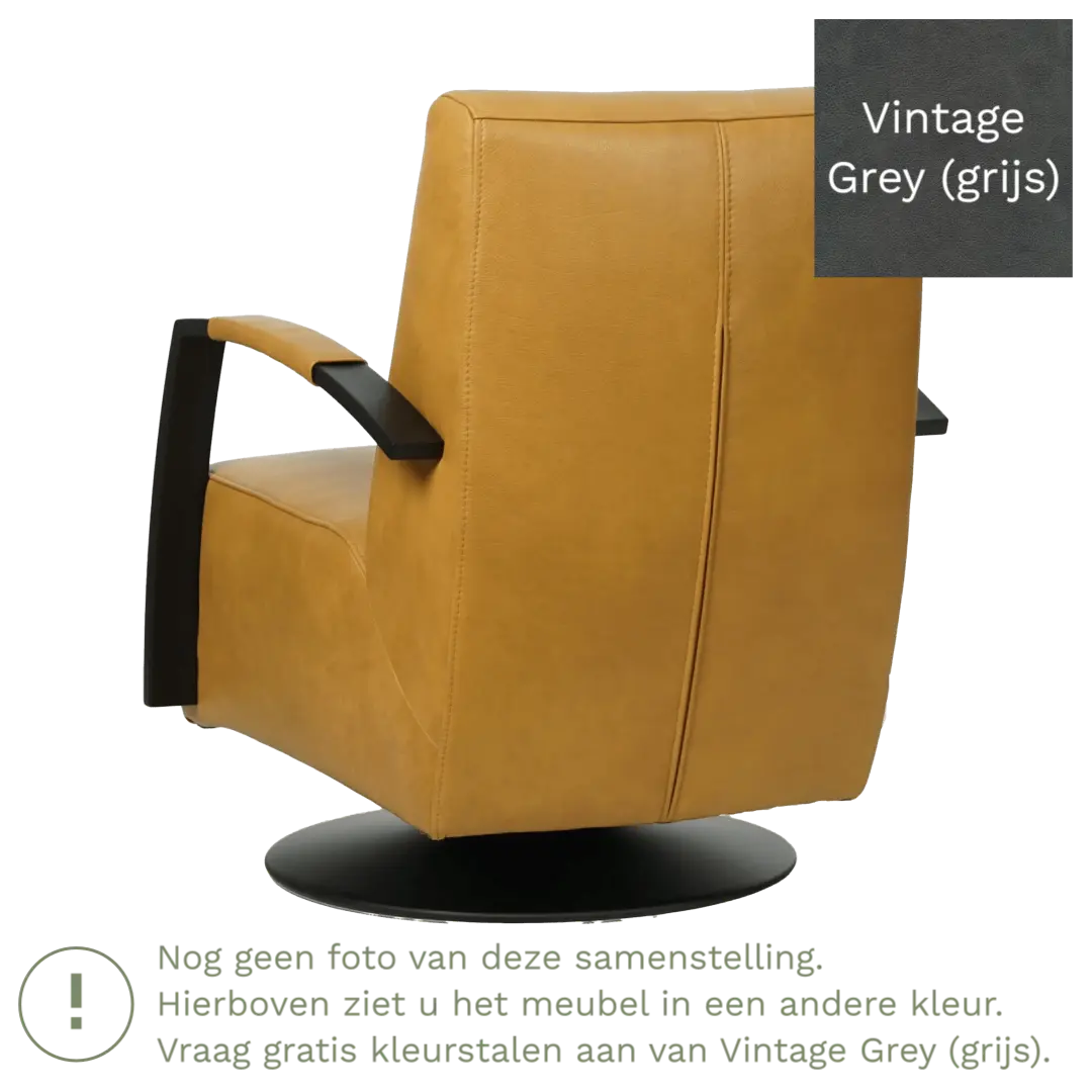 afbeelding van Leren draaifauteuil Mood - Vintage Grey (grijs) - Schotelvoet zwart