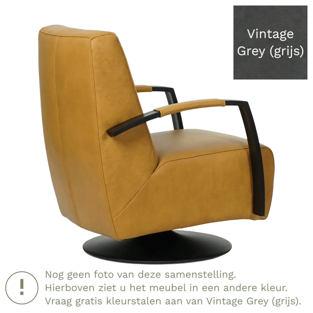 afbeelding van Leren draaifauteuil Mood - Vintage Grey (grijs) - Schotelvoet zwart