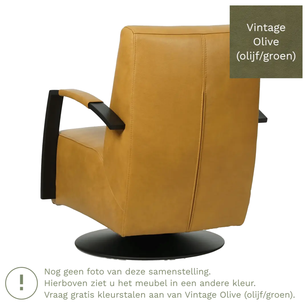 afbeelding van Leren draaifauteuil Mood - Vintage Olive (olijf/groen) - Schotelvoet zwart