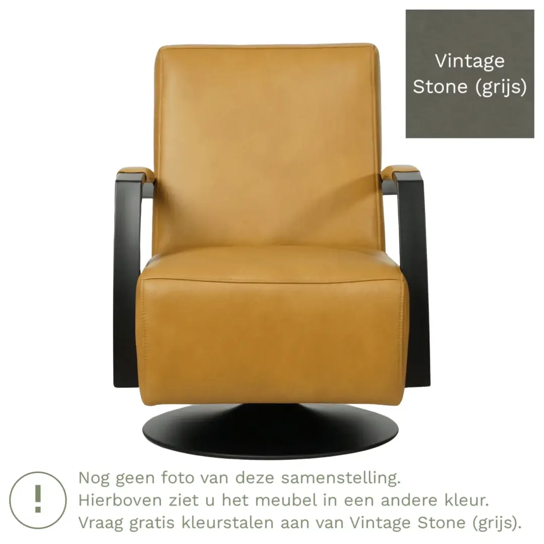 afbeelding van Leren draaifauteuil Mood - Vintage Stone (grijs) - Stervoet zwart