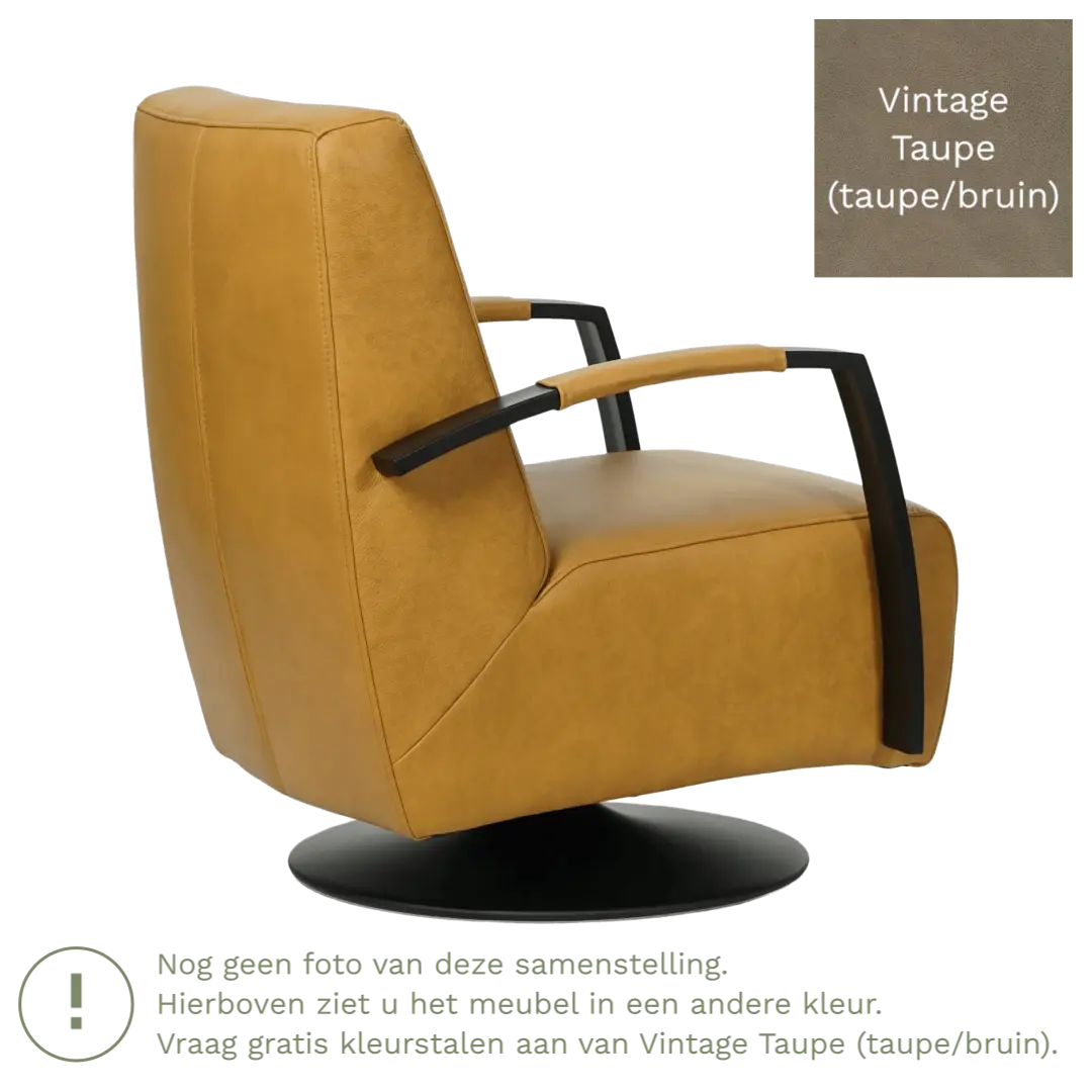 afbeelding van Leren draaifauteuil Mood - Vintage Taupe (taupe/bruin) - Schotelvoet zwart