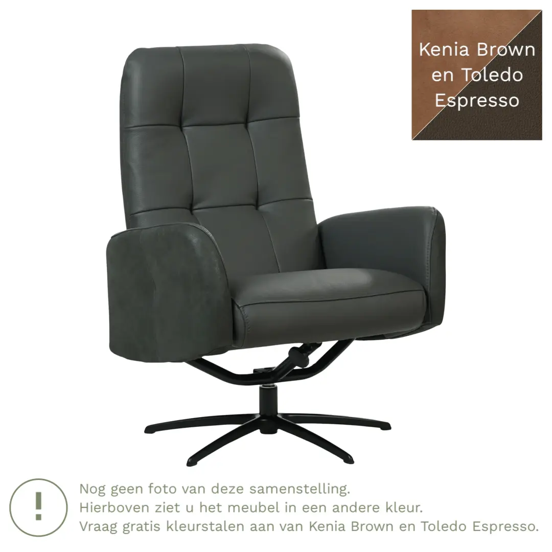afbeelding van Leren draaifauteuil Pulse Duo - Kenia Brown en Toledo Espresso - Stervoet zwart