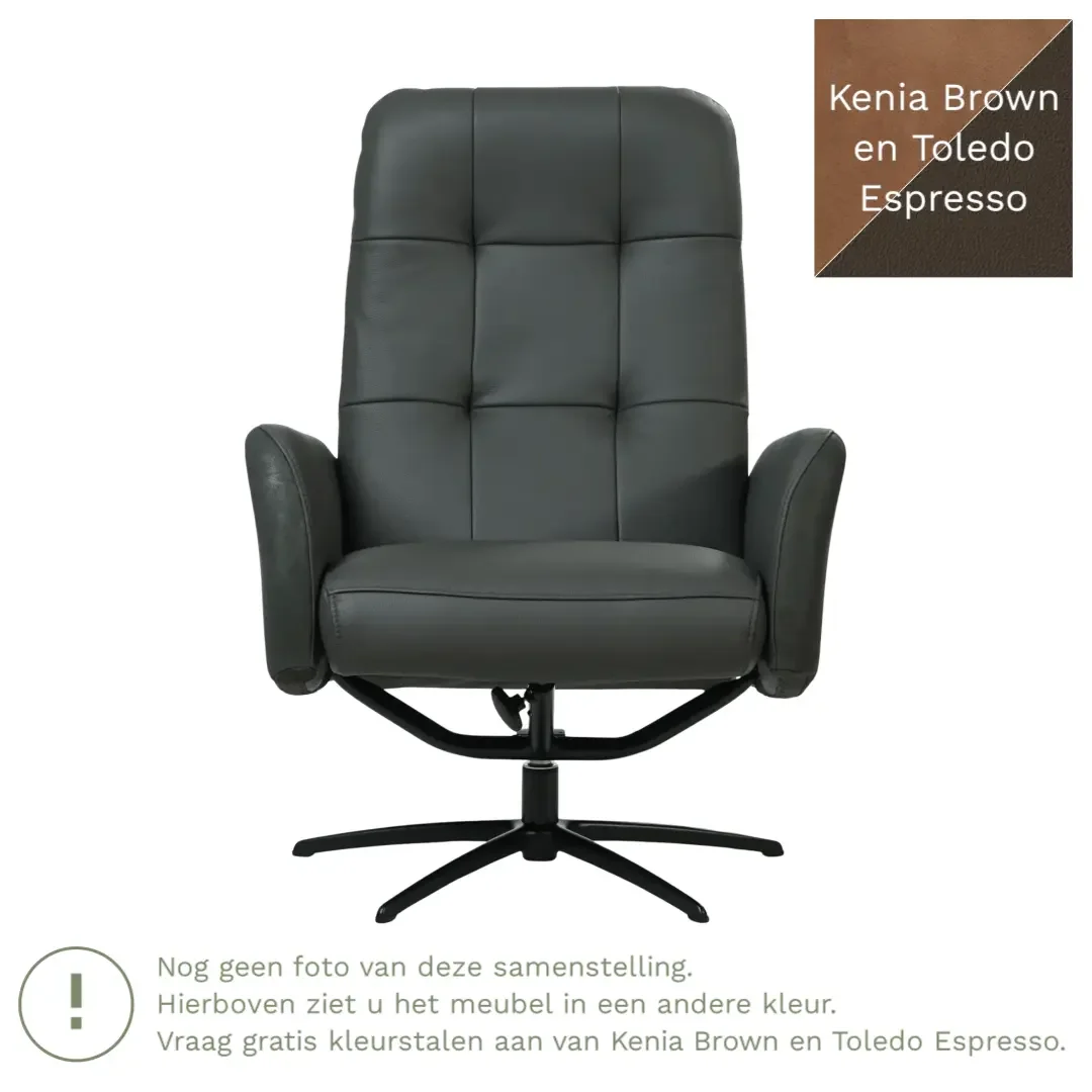 afbeelding van Leren draaifauteuil Pulse Duo - Kenia Brown en Toledo Espresso - Stervoet zwart