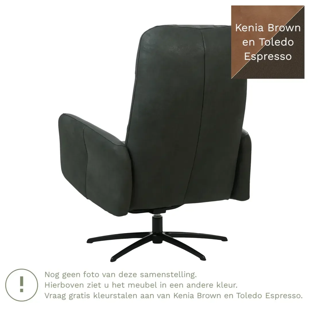 afbeelding van Leren draaifauteuil Pulse Duo - Kenia Brown en Toledo Espresso - Stervoet zwart