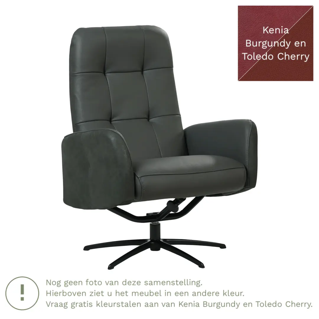 afbeelding van Leren draaifauteuil Pulse Duo - Kenia Burgundy en Toledo Cherry - Stervoet zwart