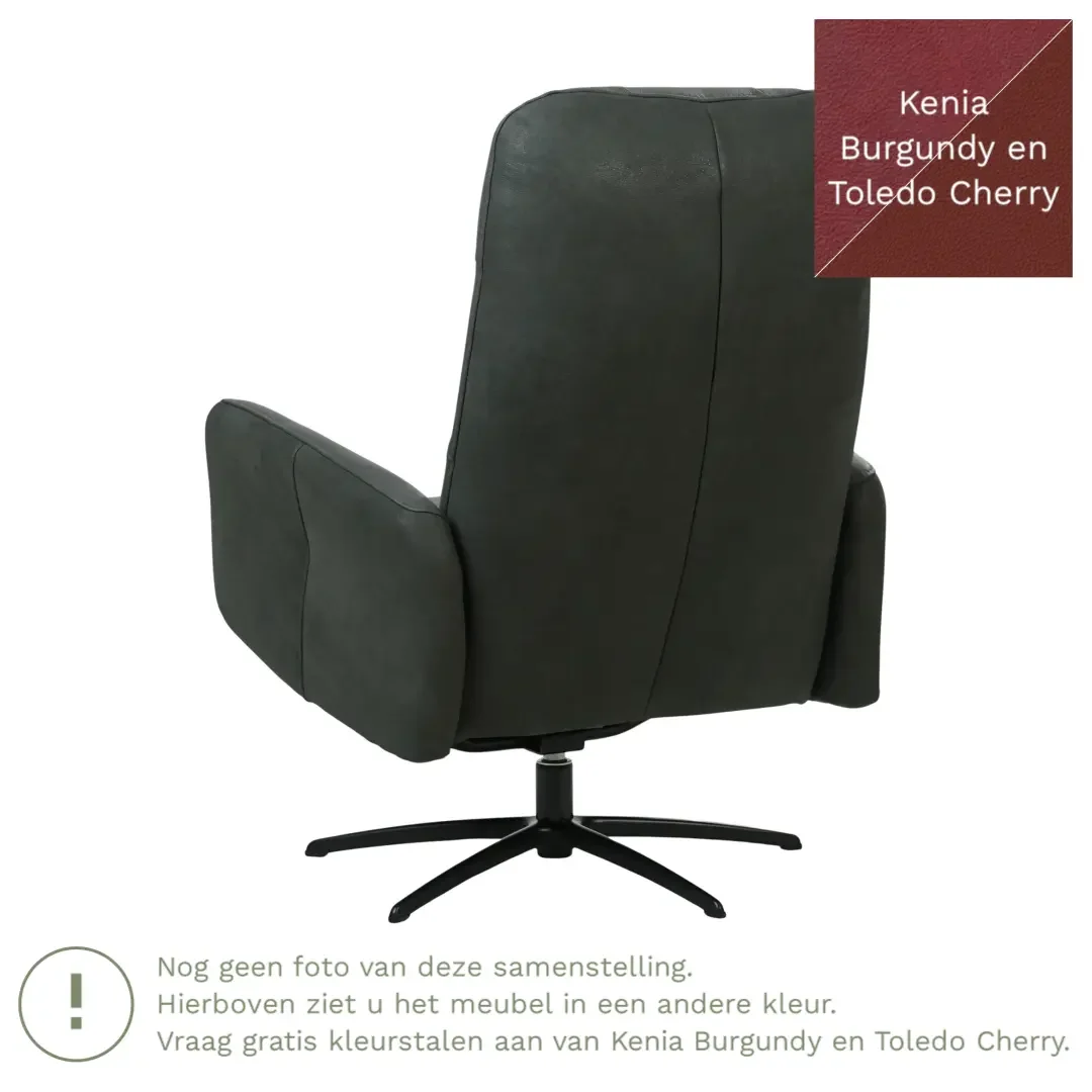 afbeelding van Leren draaifauteuil Pulse Duo - Kenia Burgundy en Toledo Cherry - Stervoet zwart