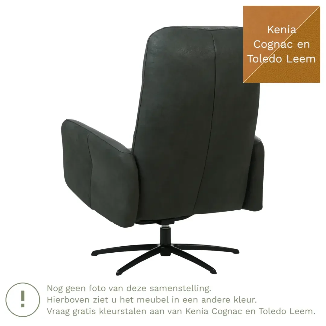 afbeelding van Leren draaifauteuil Pulse Duo - Kenia Cognac en Toledo Leem - Stervoet zwart