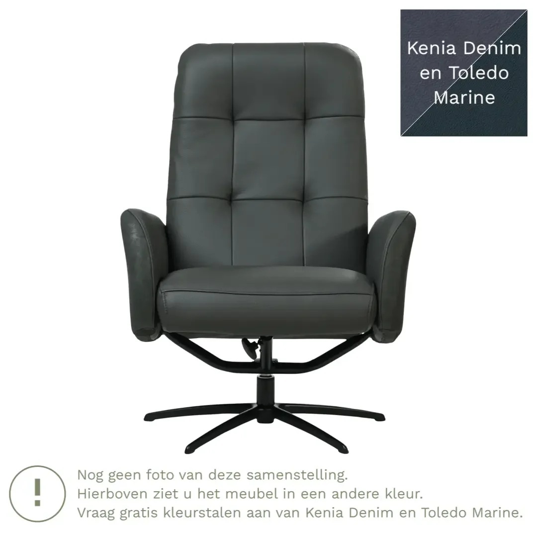 afbeelding van Leren draaifauteuil Pulse Duo - Kenia Denim en Toledo Marine - Stervoet zwart