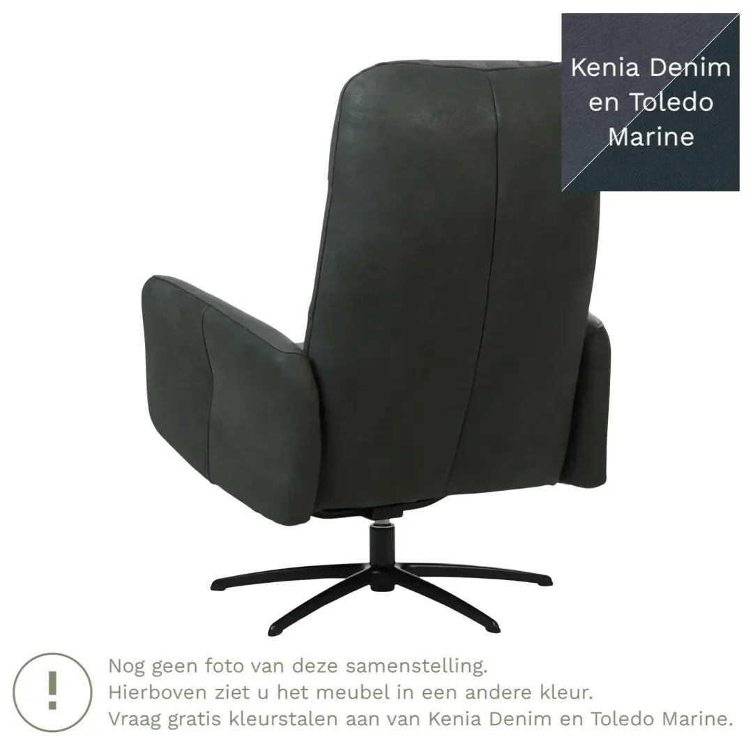 afbeelding van Leren draaifauteuil Pulse Duo - Kenia Denim en Toledo Marine - Stervoet zwart