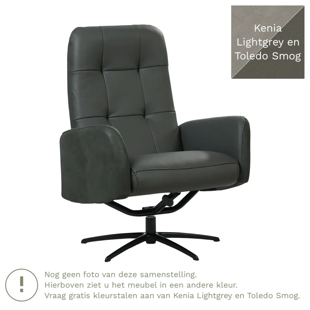 afbeelding van Leren draaifauteuil Pulse Duo - Kenia Lightgrey en Toledo Smog - Stervoet zwart