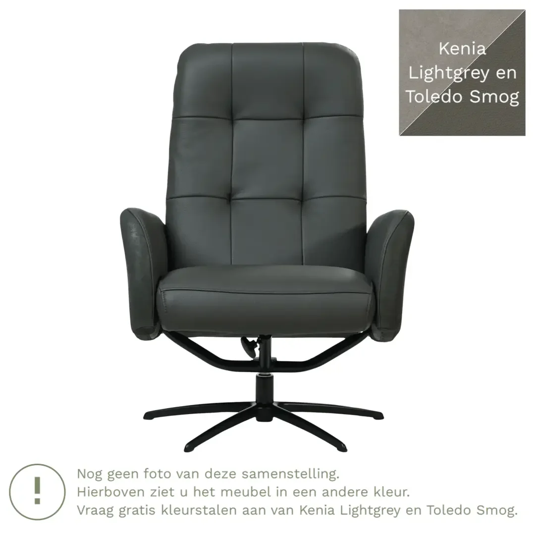 afbeelding van Leren draaifauteuil Pulse Duo - Kenia Lightgrey en Toledo Smog - Stervoet zwart