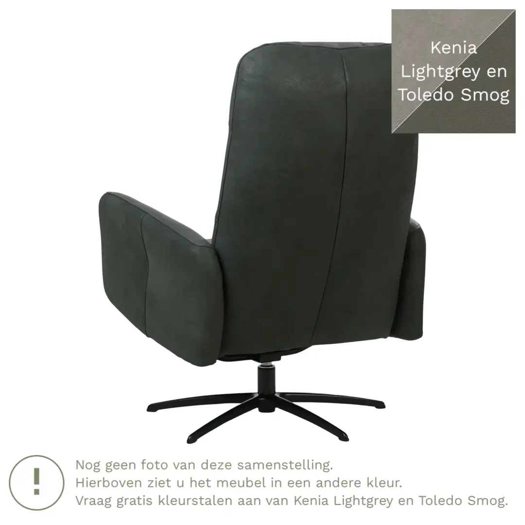 afbeelding van Leren draaifauteuil Pulse Duo - Kenia Lightgrey en Toledo Smog - Stervoet zwart