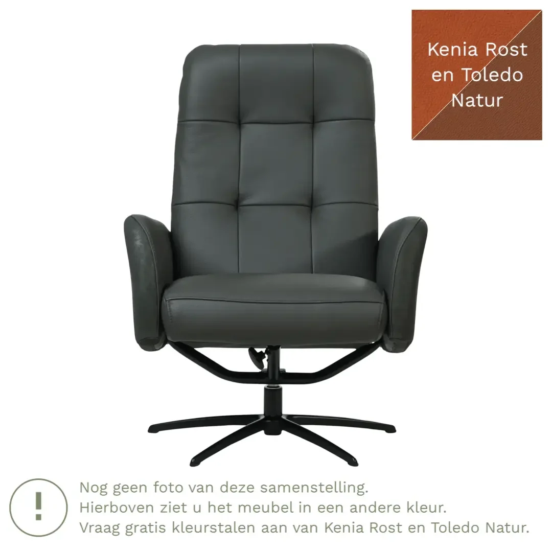 afbeelding van Leren draaifauteuil Pulse Duo - Kenia Rost en Toledo Natur - Stervoet zwart