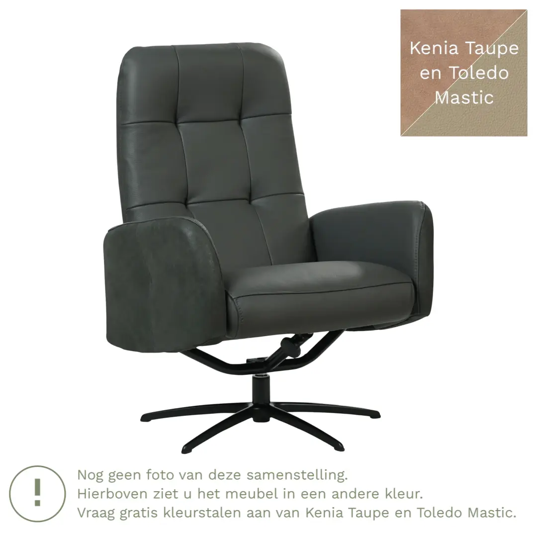 afbeelding van Leren draaifauteuil Pulse Duo - Kenia Taupe en Toledo Mastic - Stervoet zwart