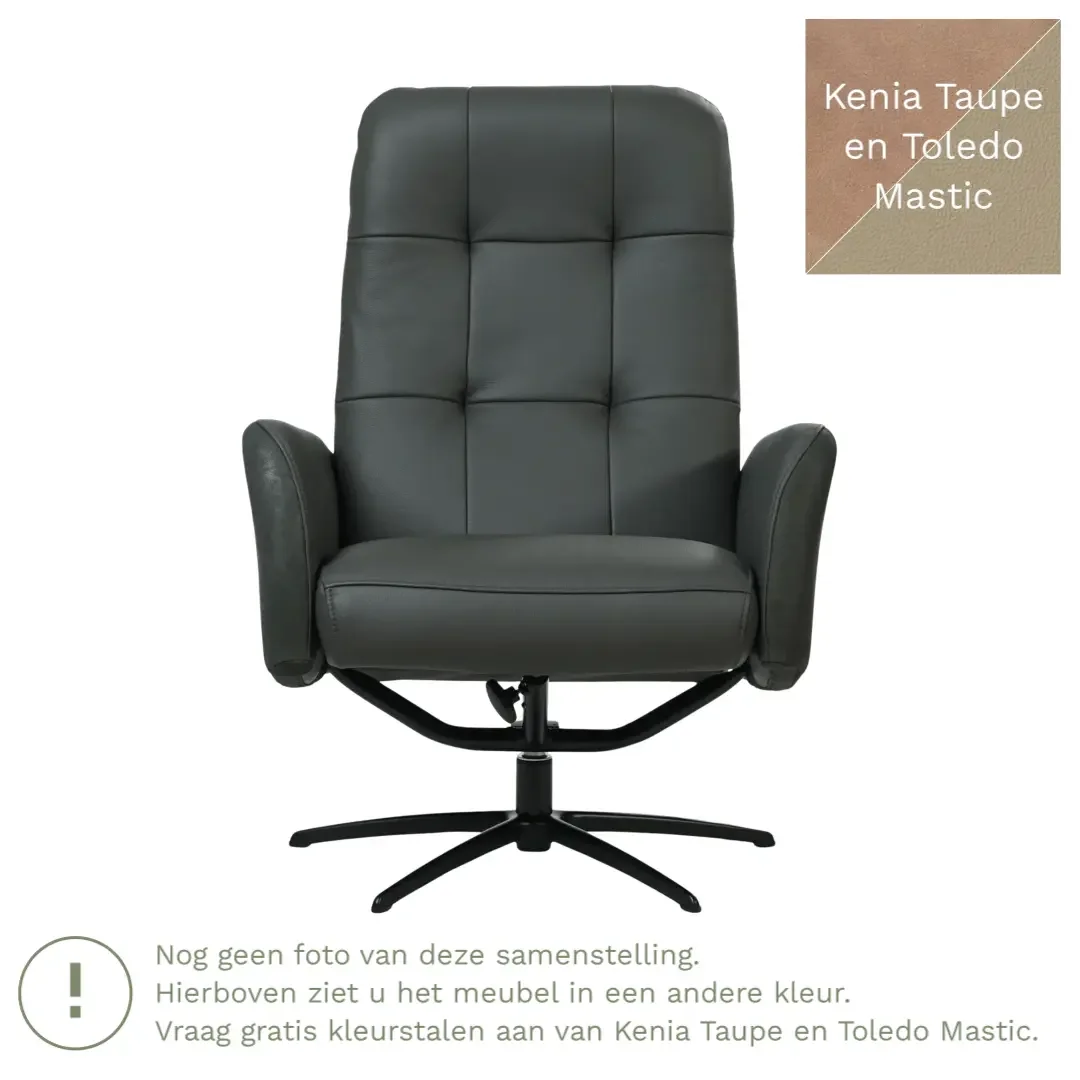 afbeelding van Leren draaifauteuil Pulse Duo - Kenia Taupe en Toledo Mastic - Stervoet zwart
