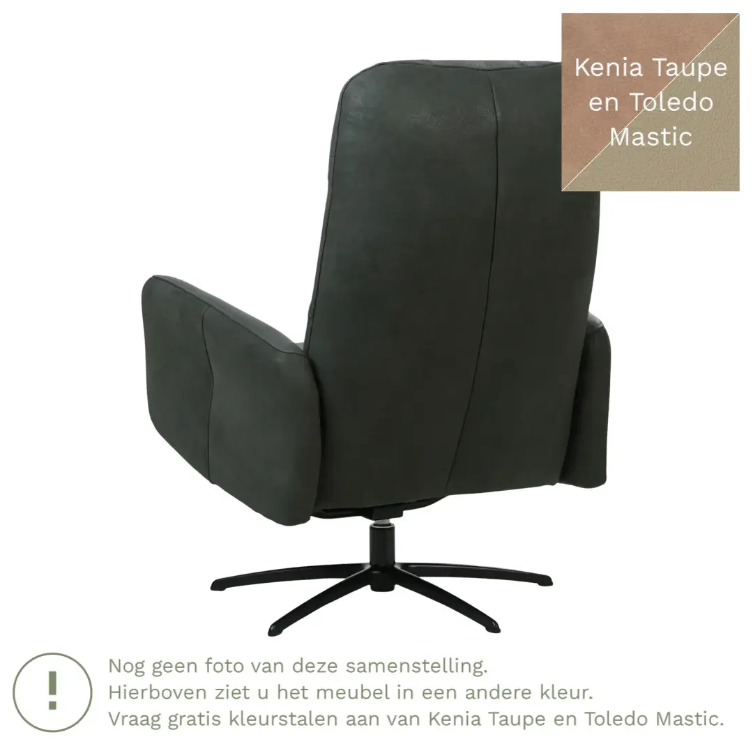 afbeelding van Leren draaifauteuil Pulse Duo - Kenia Taupe en Toledo Mastic - Stervoet zwart